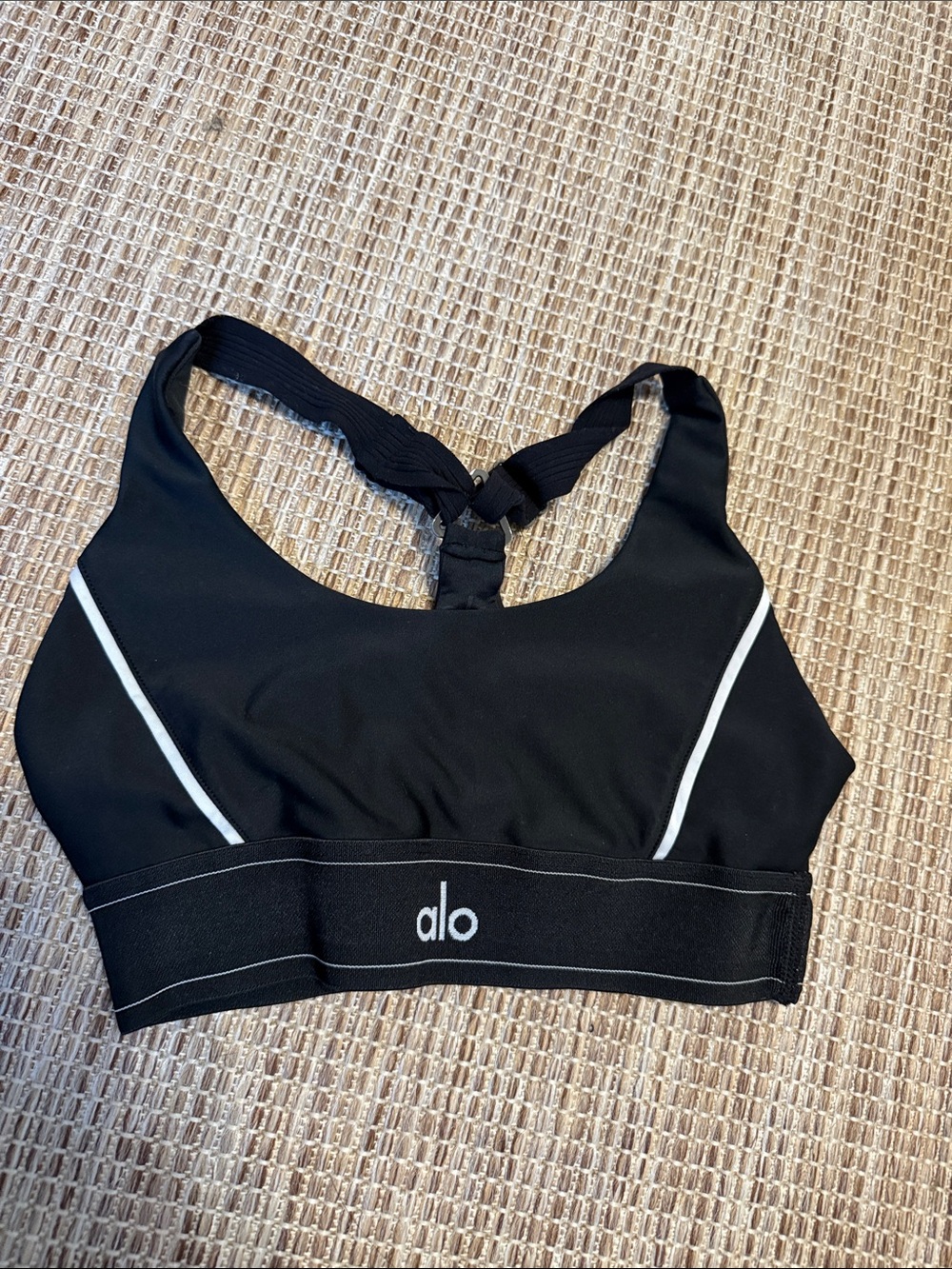 ALO Yoga Black Sports Bra with White Piping